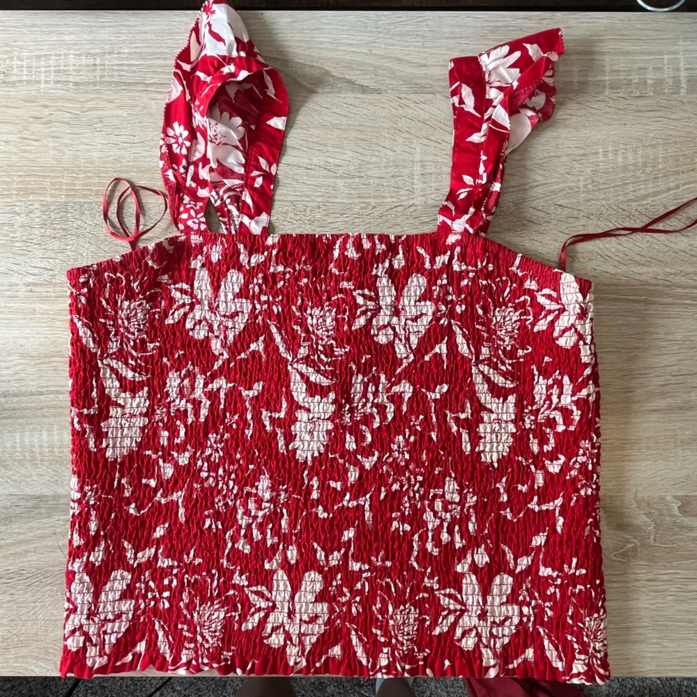 Old Navy Red and White Floral Tube Top
